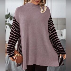 Lavender Striped Long Sleeve Sweater